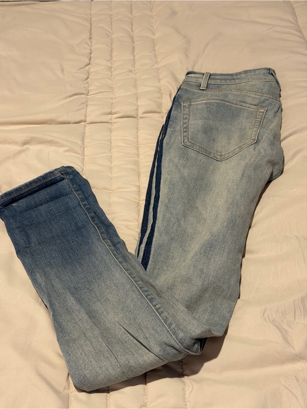 Marc Jacobs Light Wash Skinny Jeans with Navy Side Stripes
